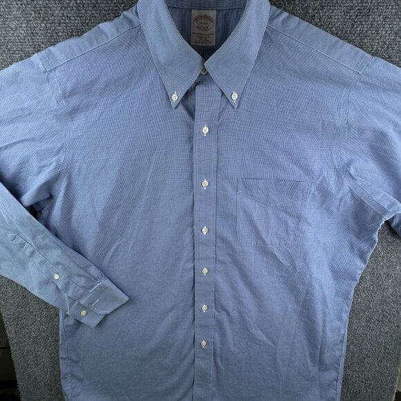 Brooks Brothers Button Up Shirt Men Cotton Blue Houndstooth 16 34/35 Traditional - Picture 2 of 13